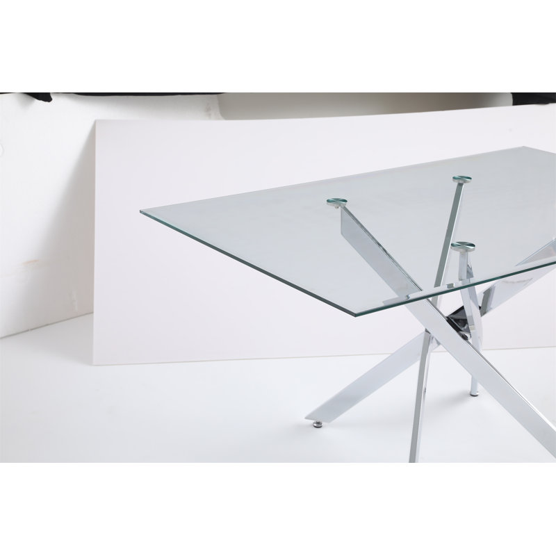 Modern Rectangular Glass Table, Transparent / Silver
