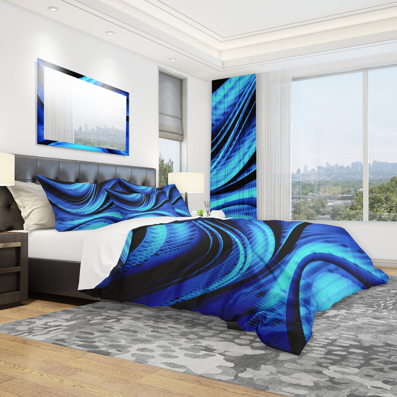 Transition bleue et noire - Ensemble de housse de couette abstrait - Polyester en microfibre