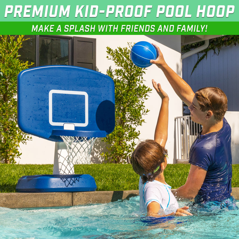 Blue Portable Poolside Basketball Hoop with Water Ball