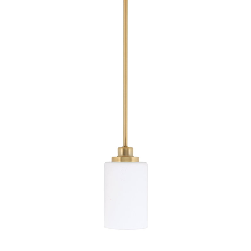 Odyssey Stem Hung Mini Pendant Shown In New Age Brass Finish With 4" White Muslin Glass