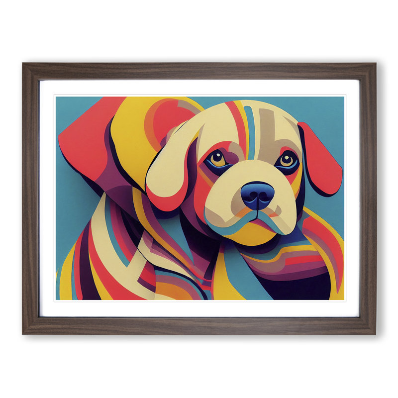 Abstract Puppy Dog - Framed Print, 46cm H x 64cm W x 2cm D, Walnut