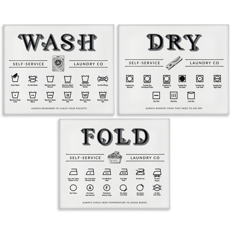 Wash Dry Fold Practical Charts 3pc Canvas Set, design by Lettered and Lined, 16" H x 60" W
