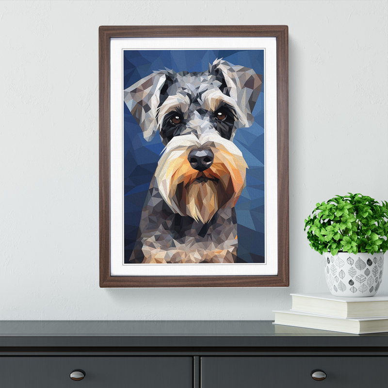 Schnauzer Geometric No.2 - Single Picture Frame Print on Wood, Walnut , 34cm H x 25cm W x 2cm D