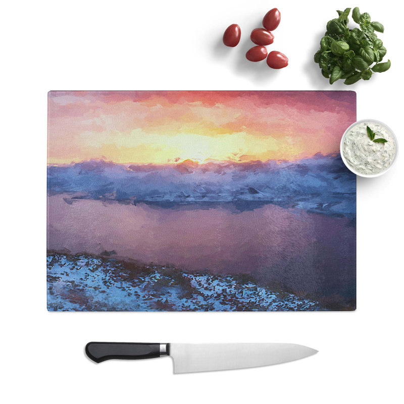 Tempered Glass Sunset over the Mountains in Norway Chopping Board, 28.5 cm W x 20 cm L