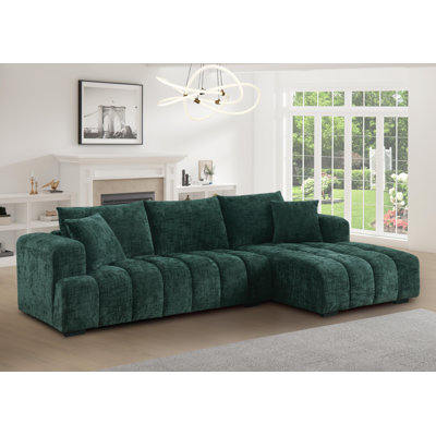 109" Channel Tufted Upholstered L-Shape Sectional Sofa Chaise