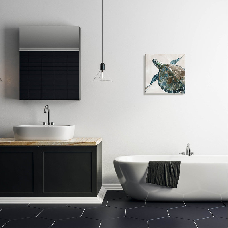 «Beige mer tortue nage sur toile» par Carol Robinson, H 17 po x l 17 po x P 1,5 po