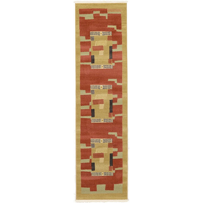 Tapis beige/rouge rouille/brun Lela, Tapis de couloir 2 pi 7 po x 10 pi
