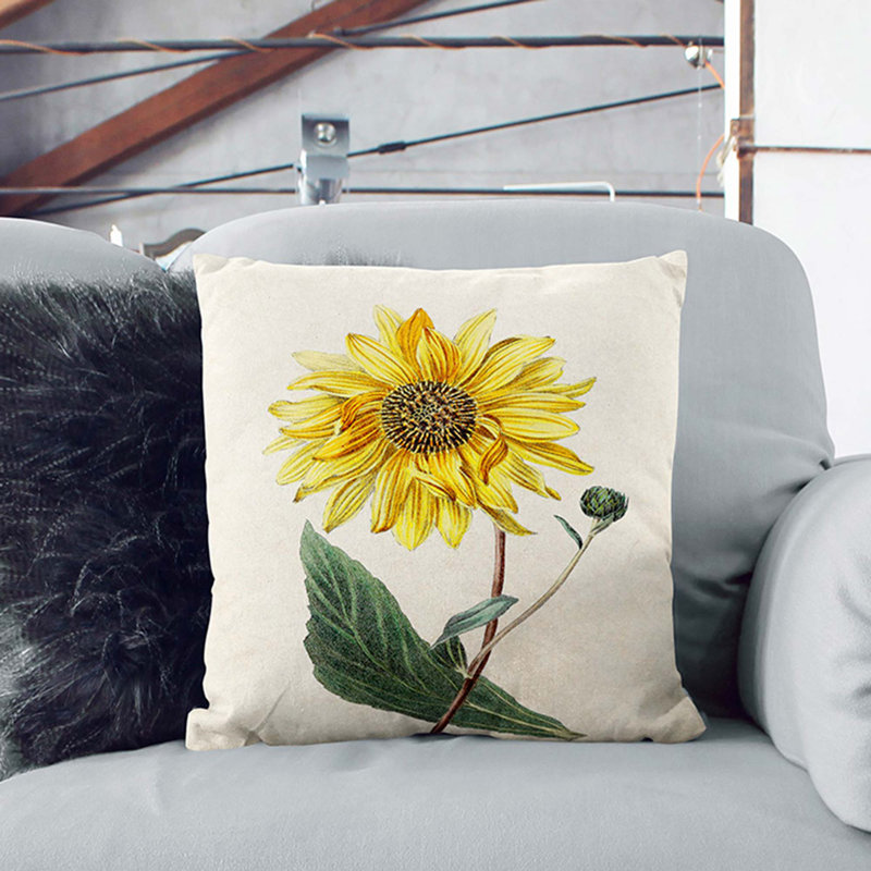 Illustration of a Yellow Sunflower Cushion with Filling, 40cm H x 40cm W x 15cm D, Black