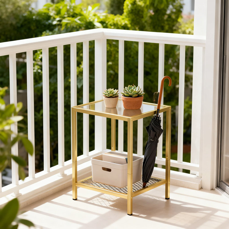 Modern 2-Tier Glass Side Table With Metal Frame - Space-Saving End Table With Storage Shelf For Bedroom And Living Room