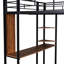 Lit mezzanine double en métal pleine grandeur avec 2 tablettes et bureau, noir-779697594