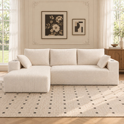 Canapé d'angle modulaire en velours côtelé de 241 cm (95 po), canapé 4 places sans dossier avec coussins à ressorts, canapé-lit convertible pour salon
