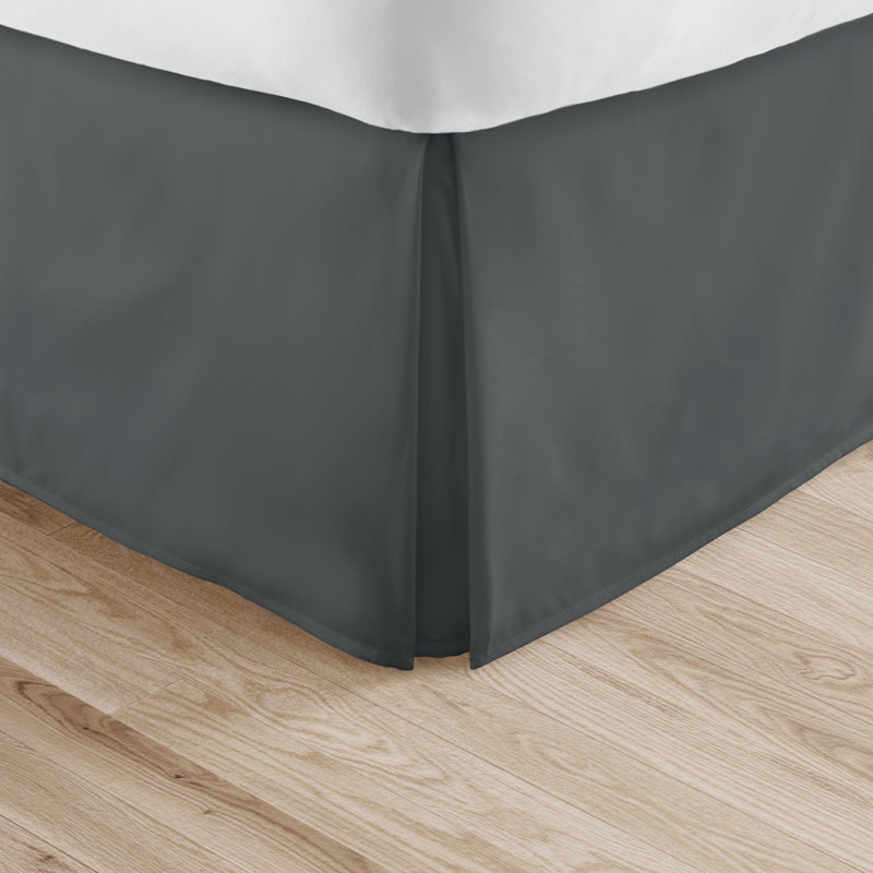 Gray Polyester Pleated King Bed Skirt with Split Corner