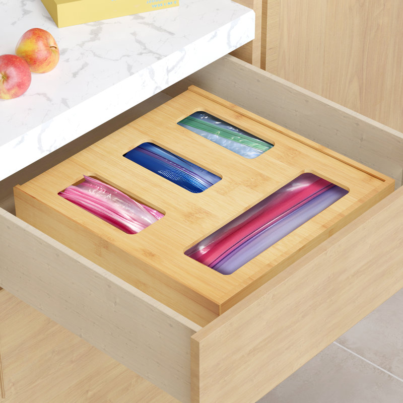 Bamboo 4-Slot Food Storage Bag Organizer for Kitchen Drawer