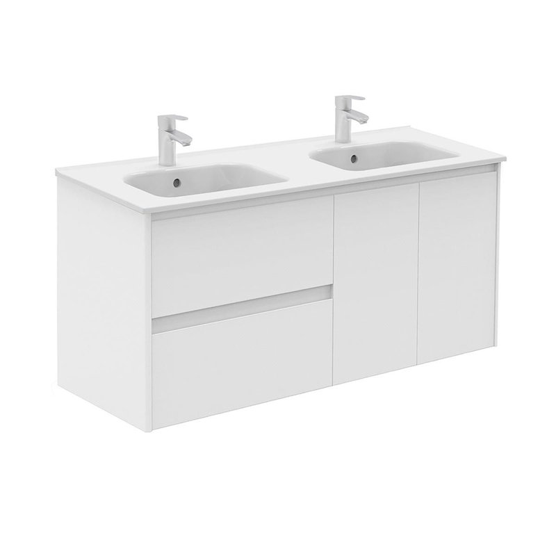 Gloss White Wall-Mounted Double Vanity Set with Mirror