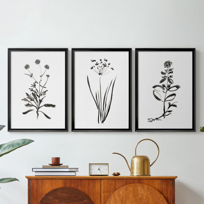 Inky Botanical I - Toile tendue avec châssis sur mesure - 3 pièces
