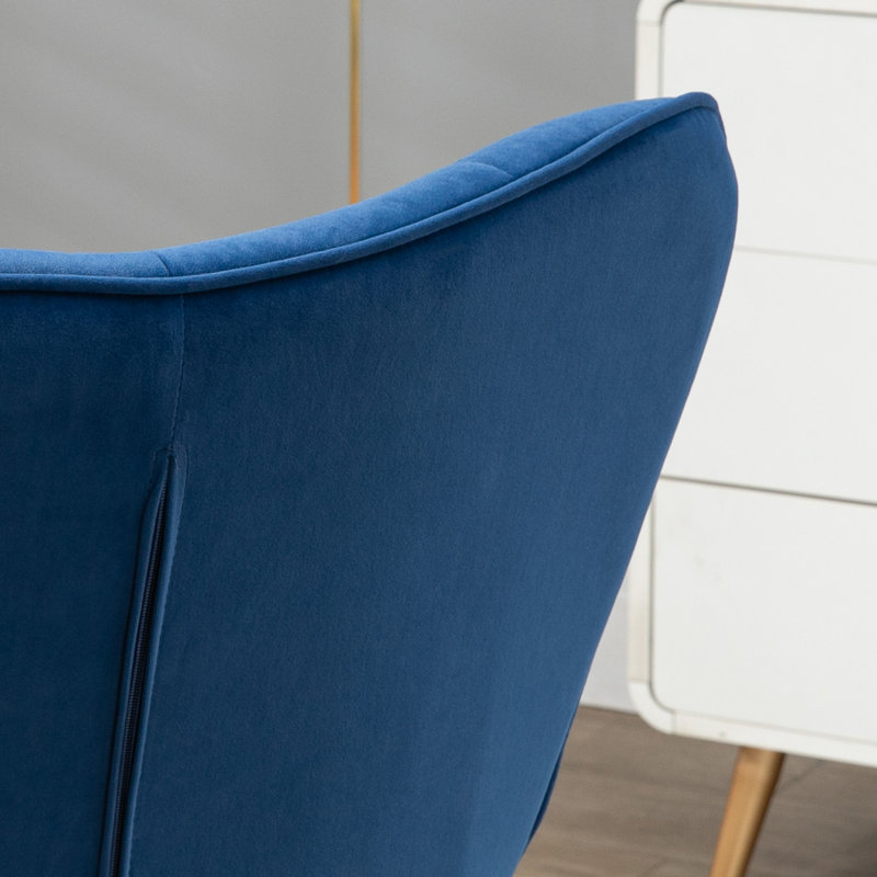 Fogleman 71Cm Wide Tufted Velvet Armchair and Ottoman, Dark Blue