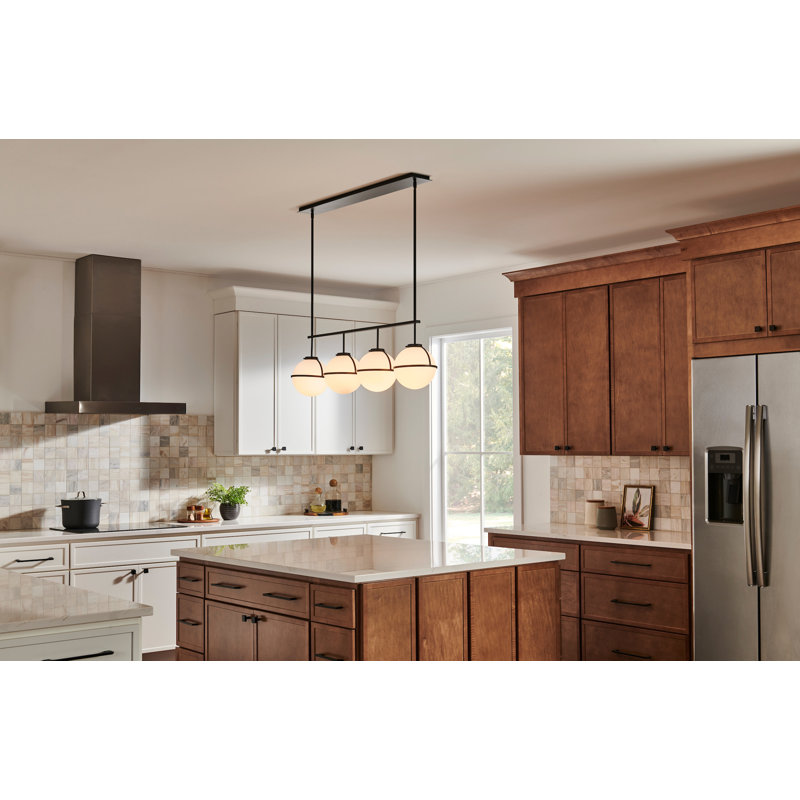 4 - Light Kitchen Island Linear Chandelier, Black