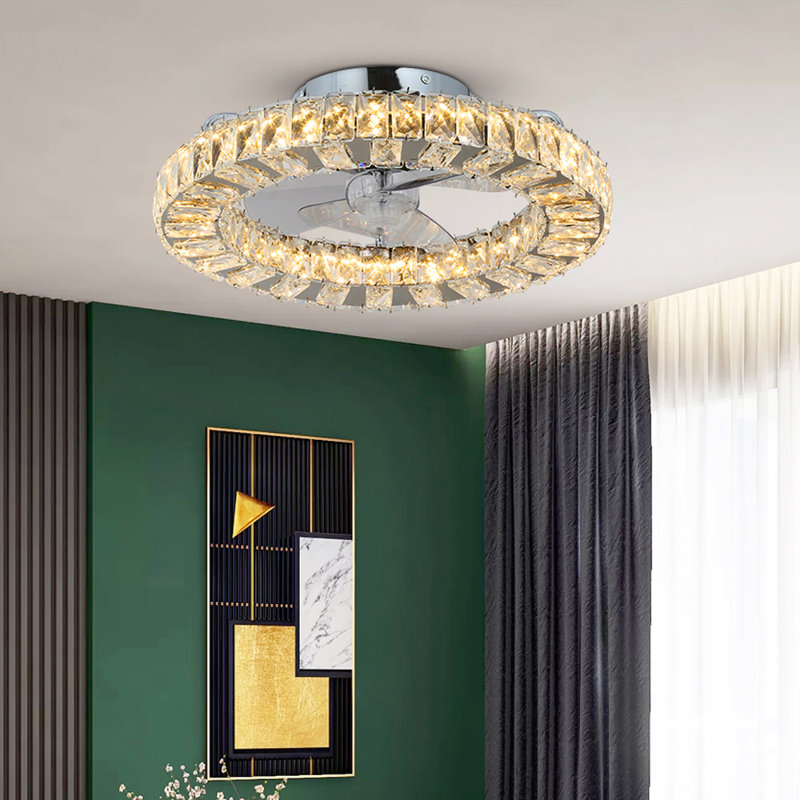 Chrome Crystal Ceiling Fans With  Stepless Dimming LED Remote Control,17.7In