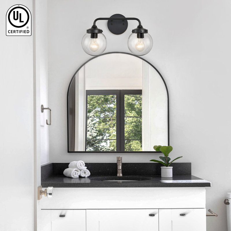 Ardi Black Metal and Glass 2-Light Wall Sconce