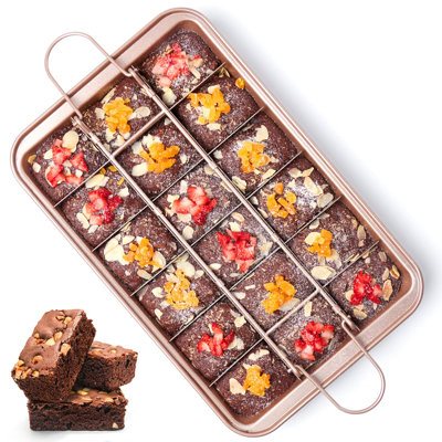 Brownie Pan with Dividers Baking Tray All Edges-Only,Bite Size Baking Steel Corner Brownies Pan with Cutter, Makes 18 Pre-cut Brownies (Brown)