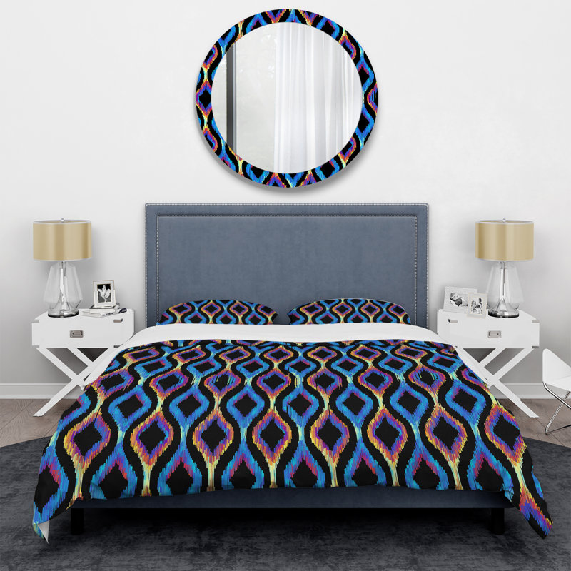 Ensemble de housse de couette en microfibre à motif carré bleu et mauve, Housse de couette pour très grand lit et 2 très