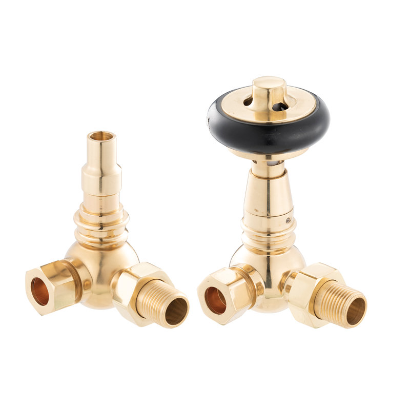 UK-15 Wooden Head Corner Antique Brass Thermostatic Radiator Valve / Lockshield