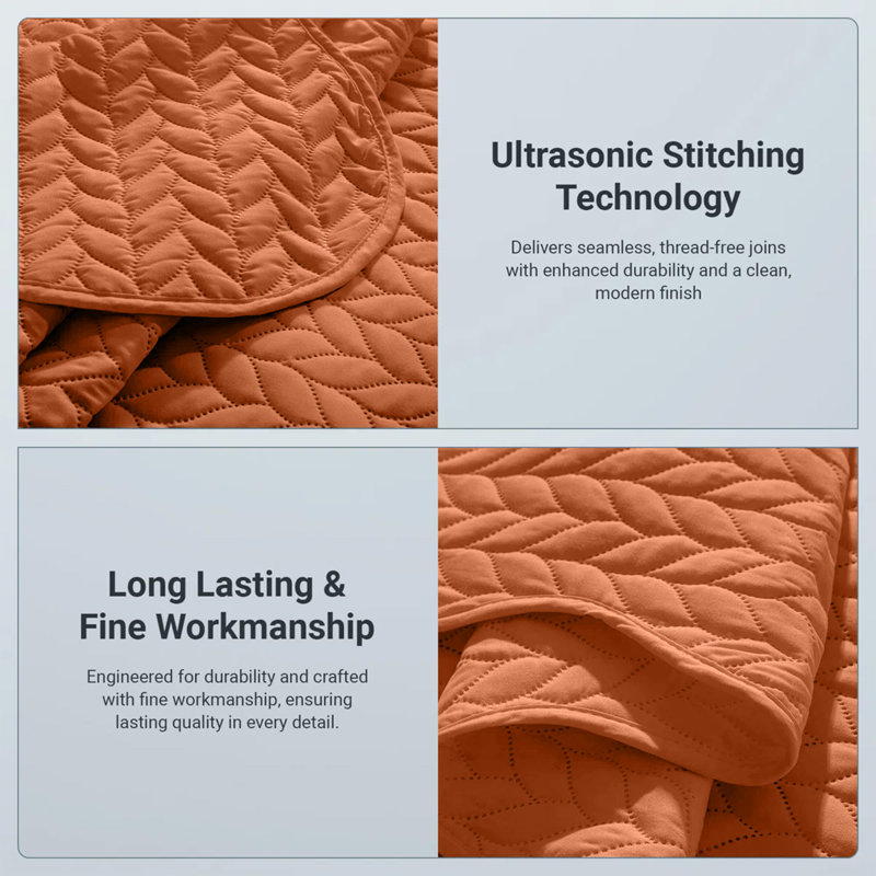 Modern Embossed Microfiber Twin Quilt Set, Rust