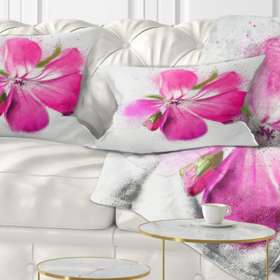 Full Bloom Pink Flower Watercolor - Floral Printed Throw Pillow