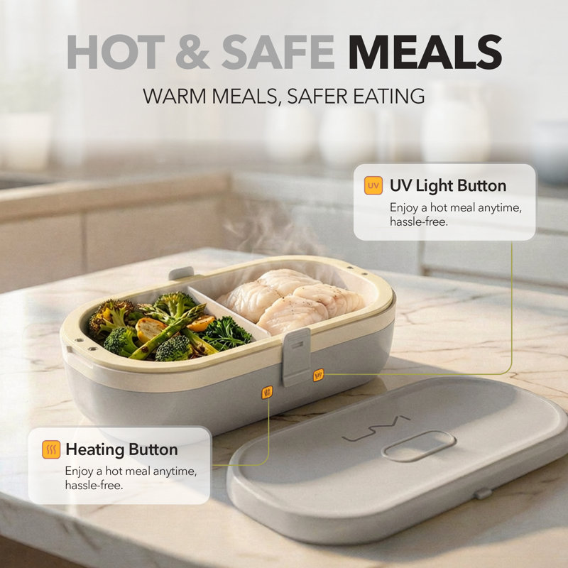UVI Plus – SELF-HEATING LUNCH BOX WITH USB-C CORD AND UV LIGHT SANITIZER, White