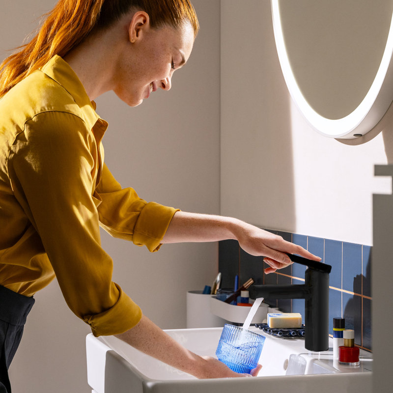 Robinet à un trou Hansgrohe Zesis S 100 Coolstart avec bonde escamotable, 1,2 gal / min, Noir mat
