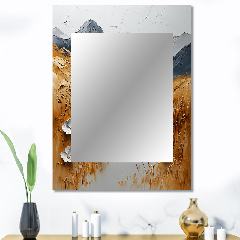 Jaune, paysage montagneux des Highlands écossais II - Écosse, miroir mural traditionnel unique, impression sur métal