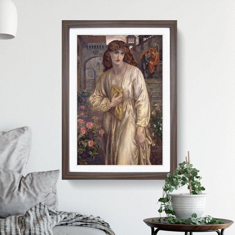 Salutation of Beatrice by Dante Gabriel Rossetti - Picture Frame Painting on MDF, Walnut Framed, 36cm H x 27cm W x 2cm D