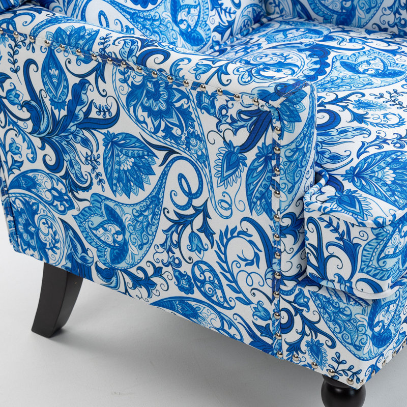 Fauteuil d'appoint rembourré classique avec garniture cloutée, Rayures bleues et blanches