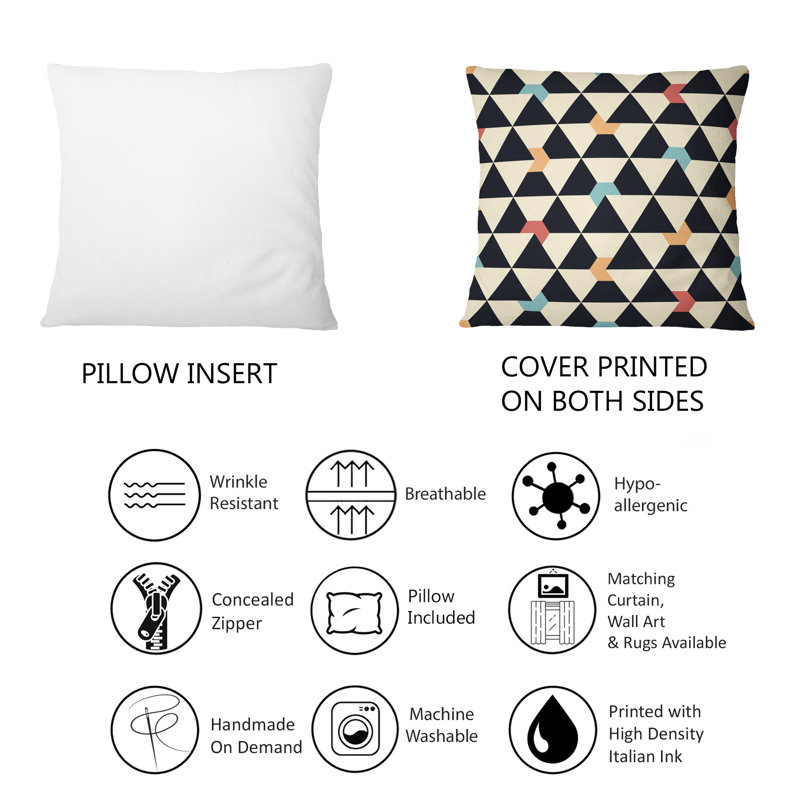 Coussin décoratif noir et beige à motif géométrique rétro I-1