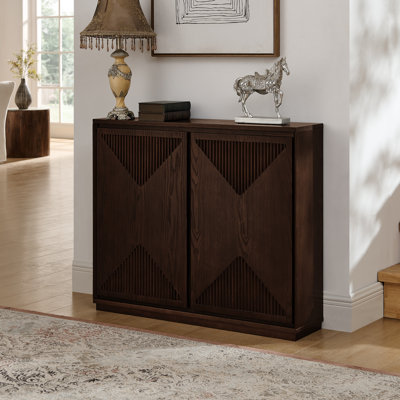 Quartz Mid-Century Modern V-Shape Storage Cabinet with Outlet Access and Concealed Storage