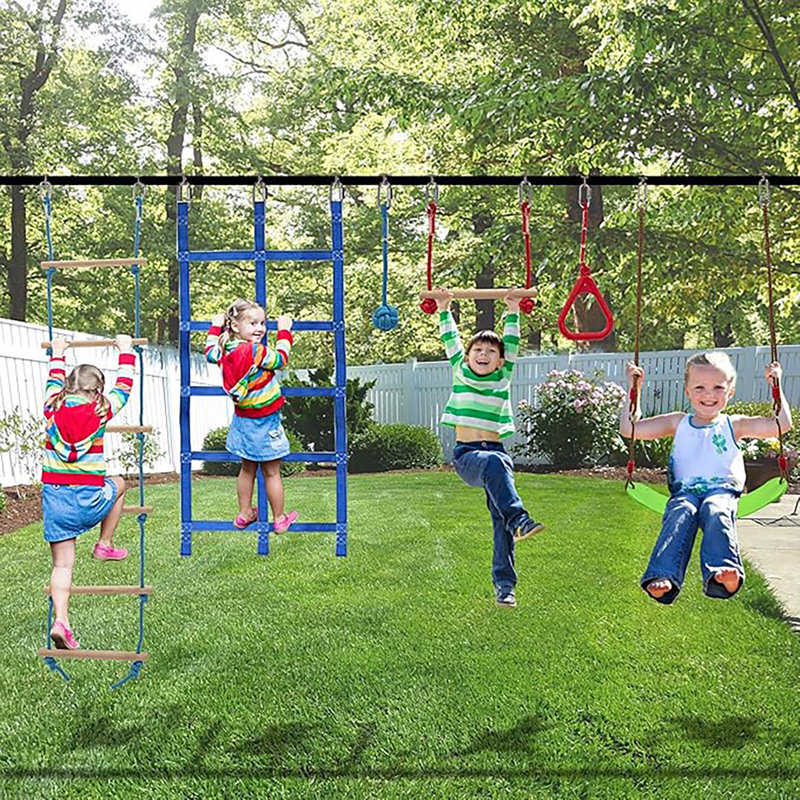 Parcours pour enfants Ninja Warrior, équipement de jeu avec un total de 10 obstacles, 60 pi