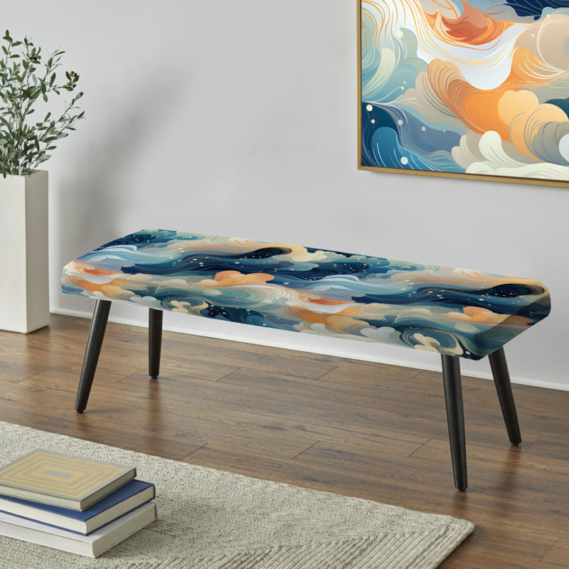 Dreamy Curved Waves Mirage - Banc rembourré noir abstrait