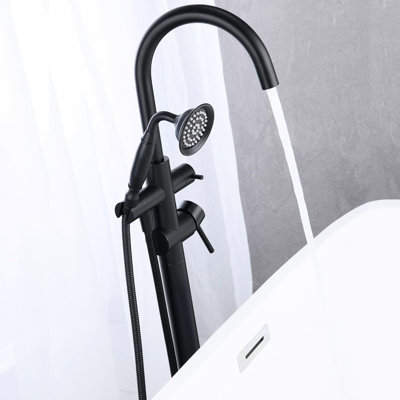 Freestanding Tub Filler With Matte Black Finish - Great Flexibility 59" Hose Hand Shower For Bathing In Handheld Versatile Options