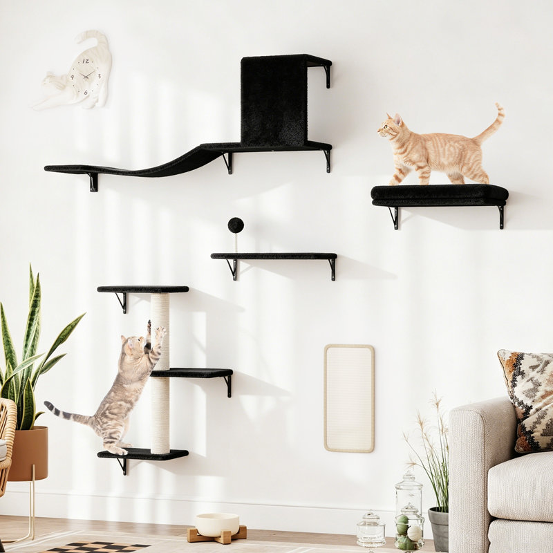 Meuble pour chat 5 pièces avec arbre à chat et poteau à griffes (noir) 5 pièces, Noir
