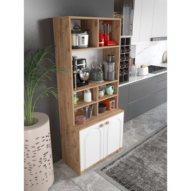 Armoire polyvalente avec nombreuses tablettes, pin atlantique et blanc, 30,7 x 72,8 x 16,5 pouces | Panneau de particules 100% mélaminé, épaisseur: 0,7 pouce | Fixation murale, idéale pour la maison et le bureau