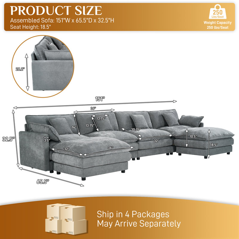 Canapé modulaire surdimensionné en U avec repose-pieds Maarif, Velours gris foncé