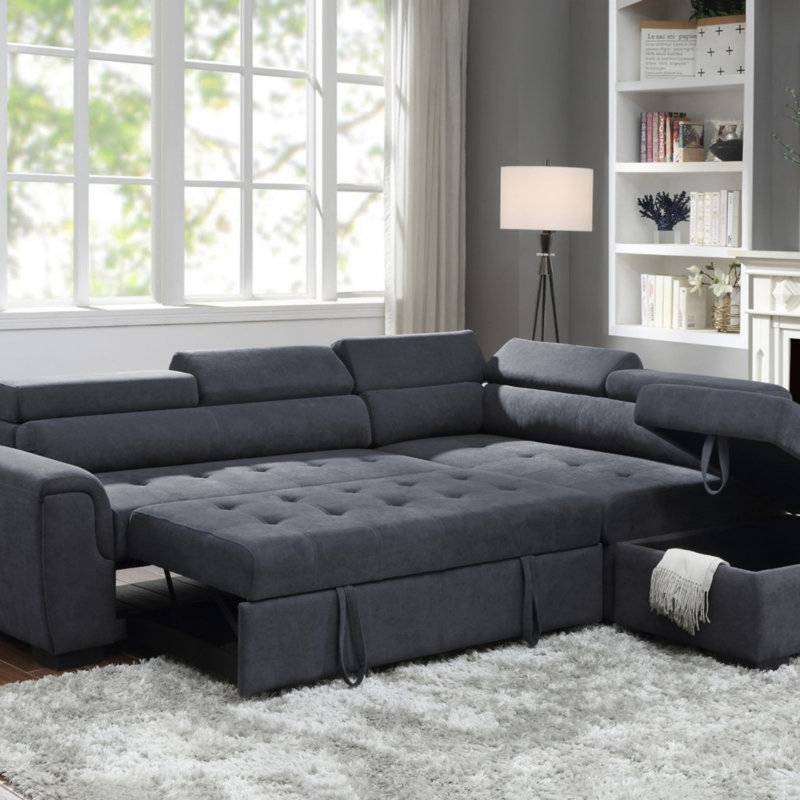 Canapé-lit modulaire en tissu avec repose-tête réglable et repose-pieds avec rangement