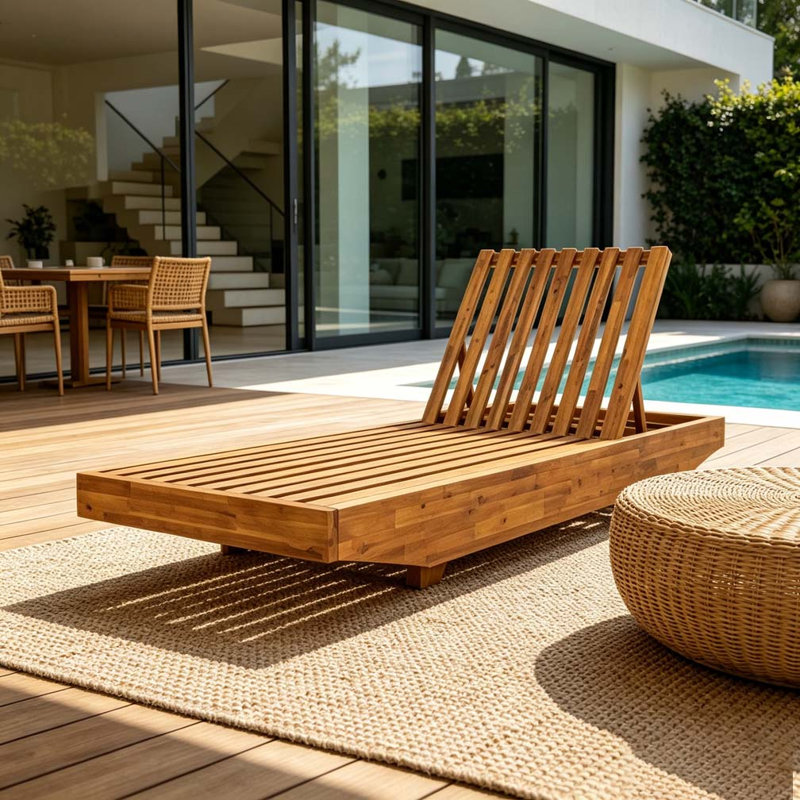 Chaise longue en bois avec fauteuil inclinable à 3 positions