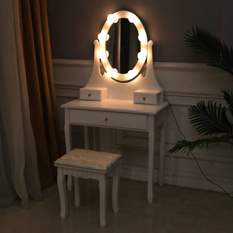 Ensemble coiffeuse avec tabouret et miroir Celerina