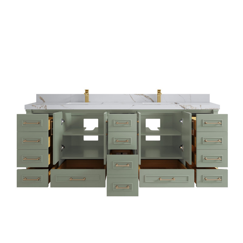 Ensemble de meuble-lavabo double 84 po Aberdeen, Quartz Calacatta or, À feuilles persistantes