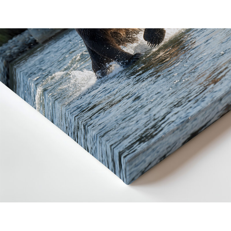 Toile, «Massive Grizzly Bear Charges Through A Shallow River Its Wall Art Musclular Form Propelling Through The Water Splashing»