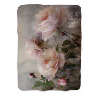 Nostalgic Pink Roses - 1 Piece Premium Sherpa Blan Throw Blanket