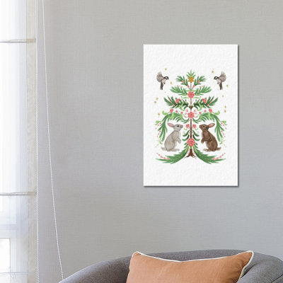 Christmas Tree Rabbits Light - reproduction d'art murale - toile tendue