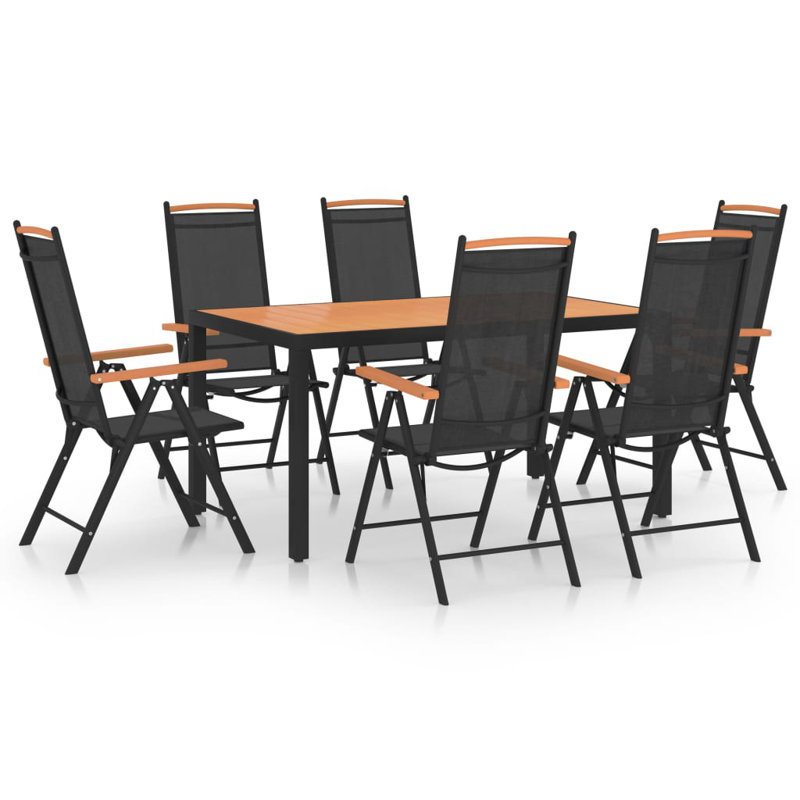 Bonnetta 6 - Person Patio Dining Set with Rectangular Table, Black/Brown, Brown