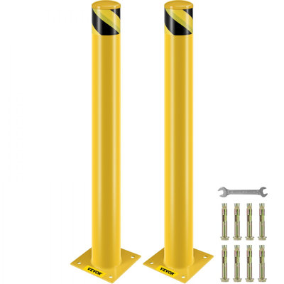 Safety Bollard, Bollard Post, 4.5 Inch Diameter Steel Pipe Safety Bollard Post, Yellow Steel Bollard, Steel Safety Bollard with 8 Anchor Bolts, Perfect for Traffic-Sensitive Area